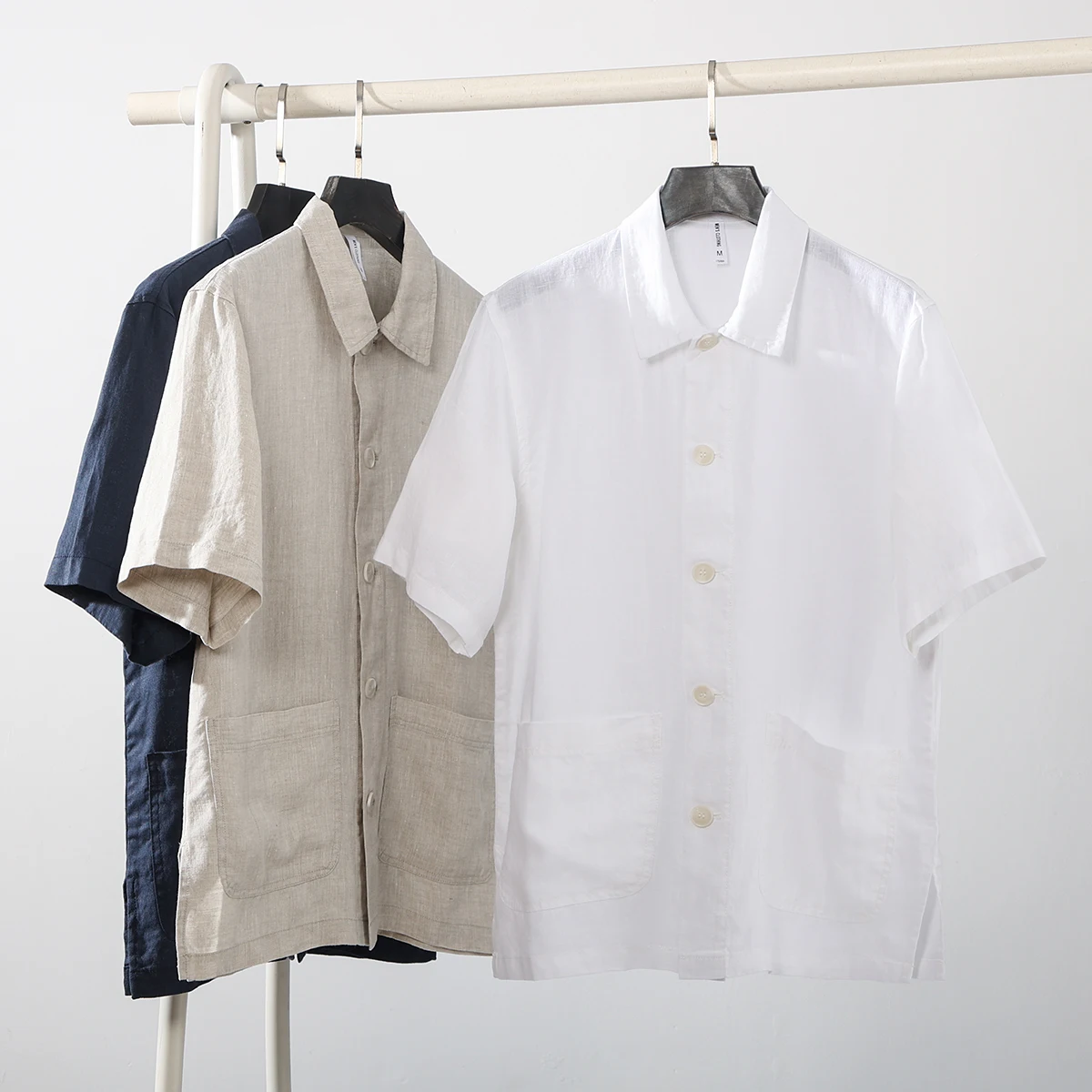 

Linen Solid Color Linen Short-sleeved Shirt Men's Summer Fashion Casual Thin Breathable General Anesthetic Pocket Lapel Shirt
