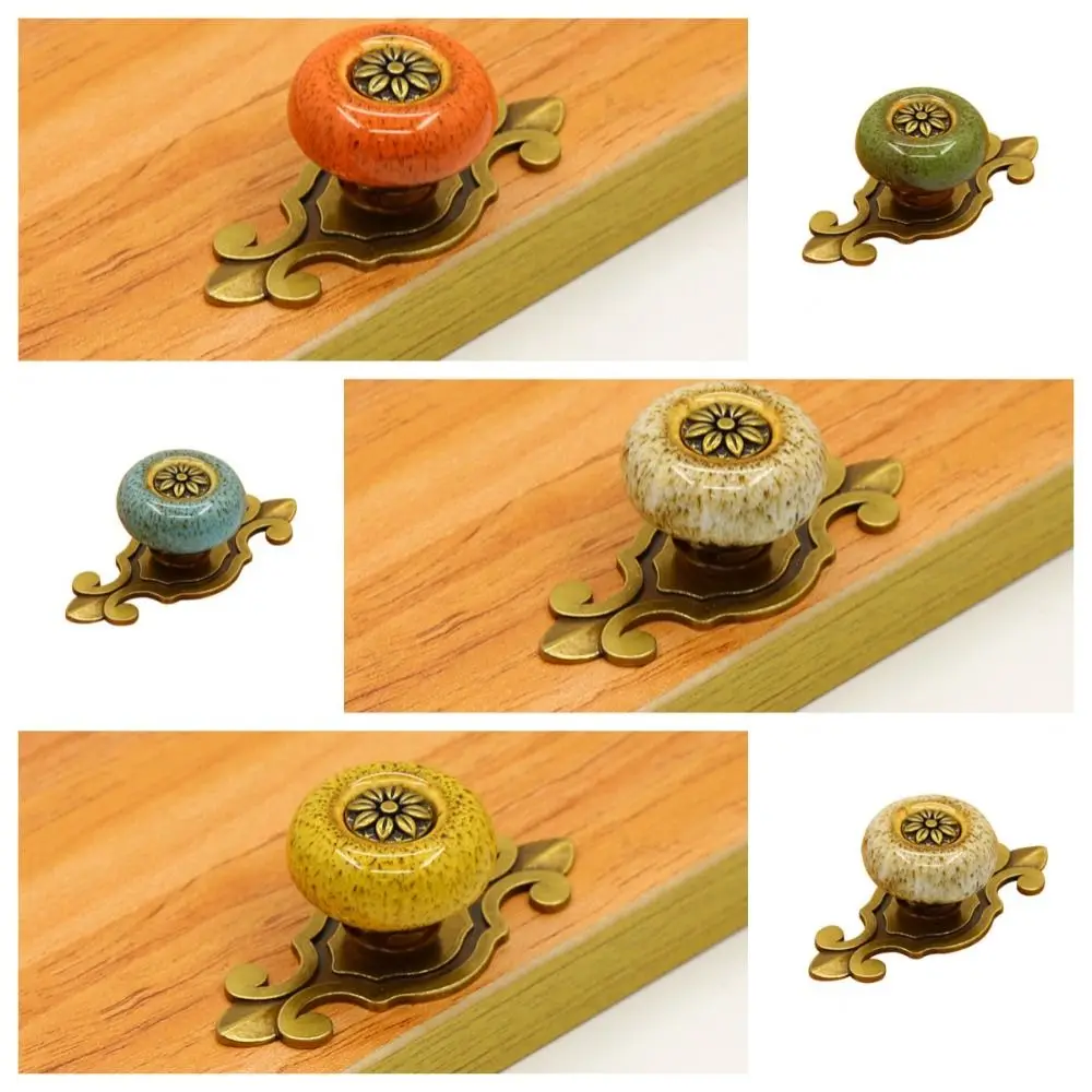 

Fashion Single Hole Ceramic Knob Ceramic Ethnic Style Door Knob Antique Bronze Flower Pull Handle Home Hardware