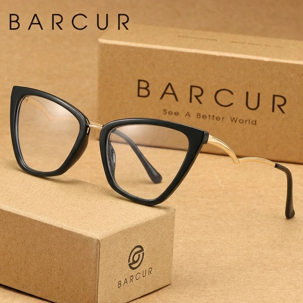 

BARCUR Cat-Eye Blue Light Blocking Glasses, Tortoiseshell Frame with Metal Temples, Anti Eye Strain for Office Use