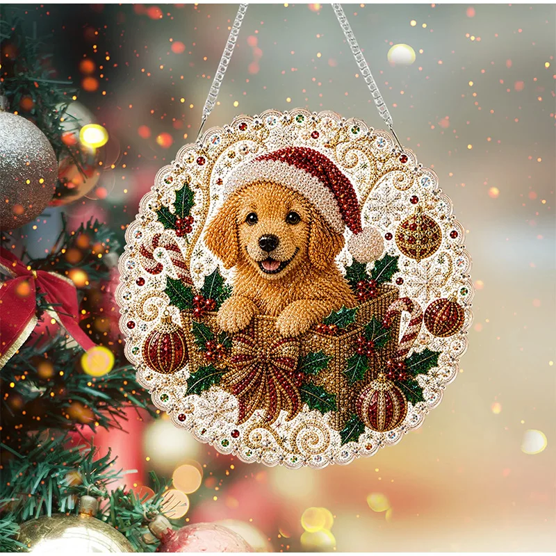 DIY Dog Cat Pearl Craft Kit Christmas Pearl Diamond Painting Suncatcher Kit Double-sided Print Craft Set Metal Chain Home Decor - view 6