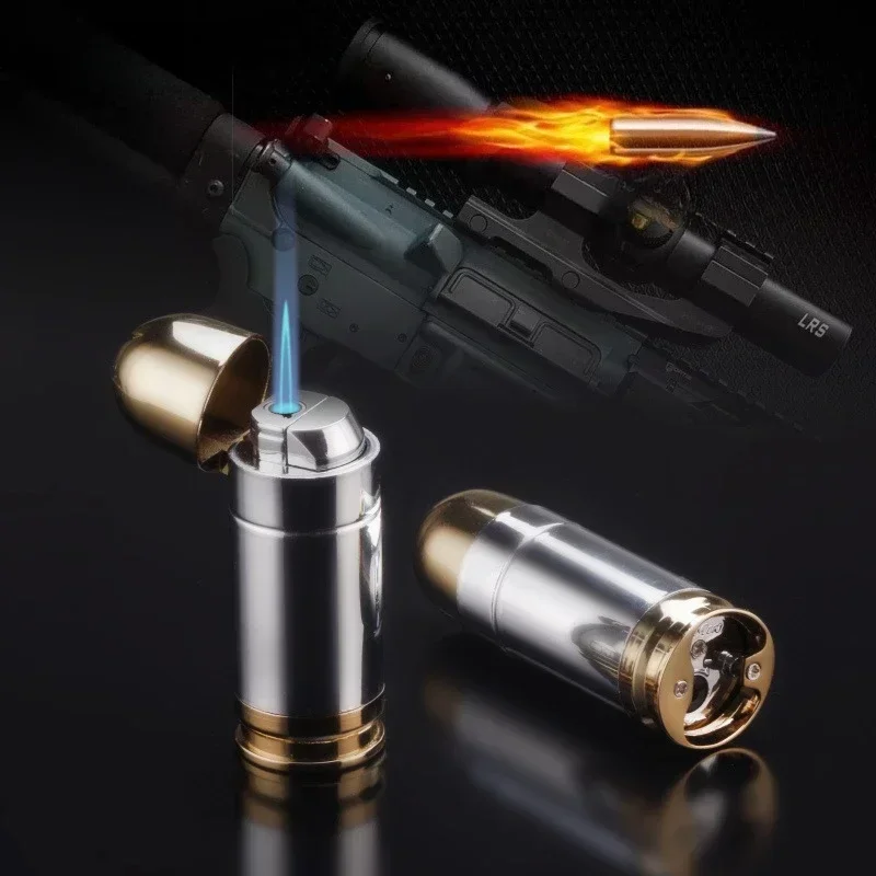 Windproof Butane Metal Lighter, Creative Bullet Shaped Flashlight, Portable Beer Bottle Opener Cigarette Cigar Gadget for Men