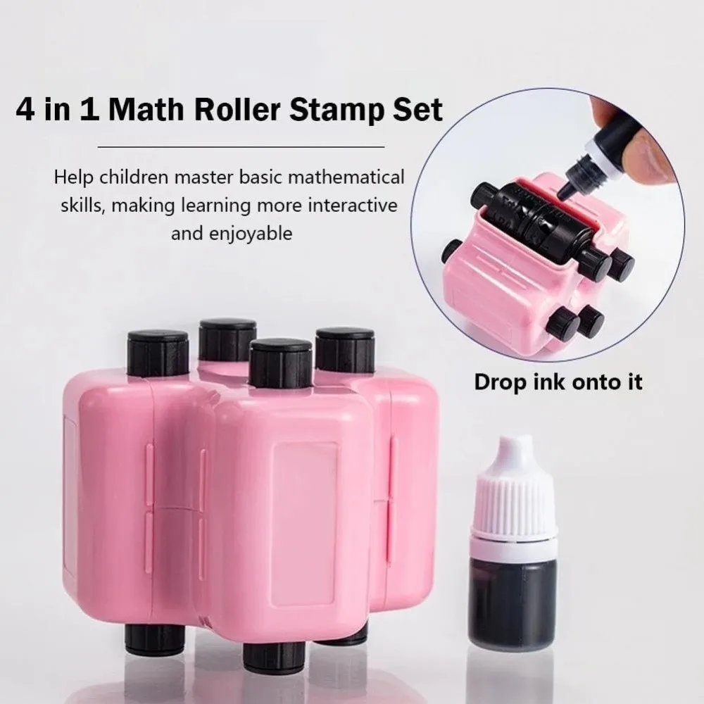 Math Exercise Math Roller Stamp Multiplication Division Addition Subtraction 4 in 1 Math Practice Tool Fun Learning Reusable