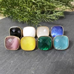 Colorful Cat Eye Stone Ring, Green Blue Yellow Quartz Ring Supplies, Large Square Stone Boho Jewelry