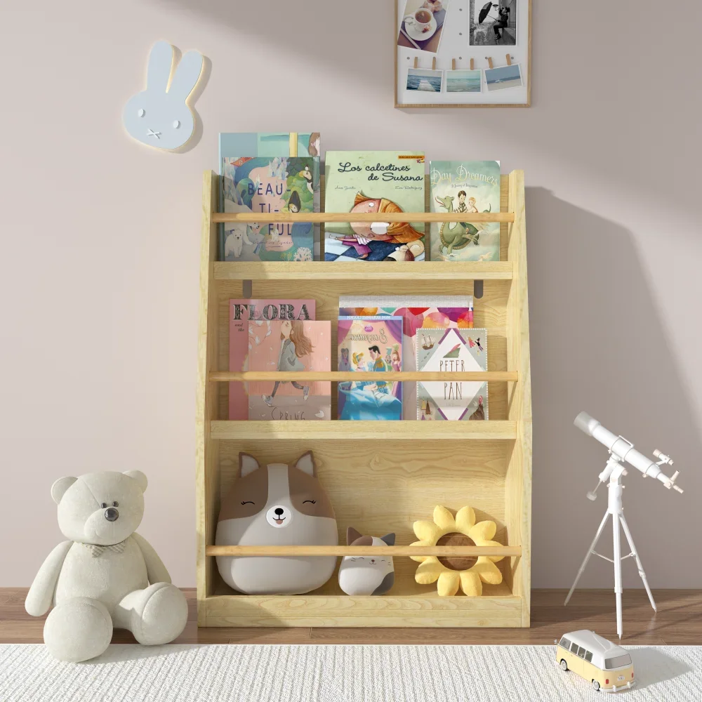 3 Tier Kids Book Shelf,Kids Book Rack, Helps Keep Bedrooms, Playrooms, and Classrooms Organized, Natural