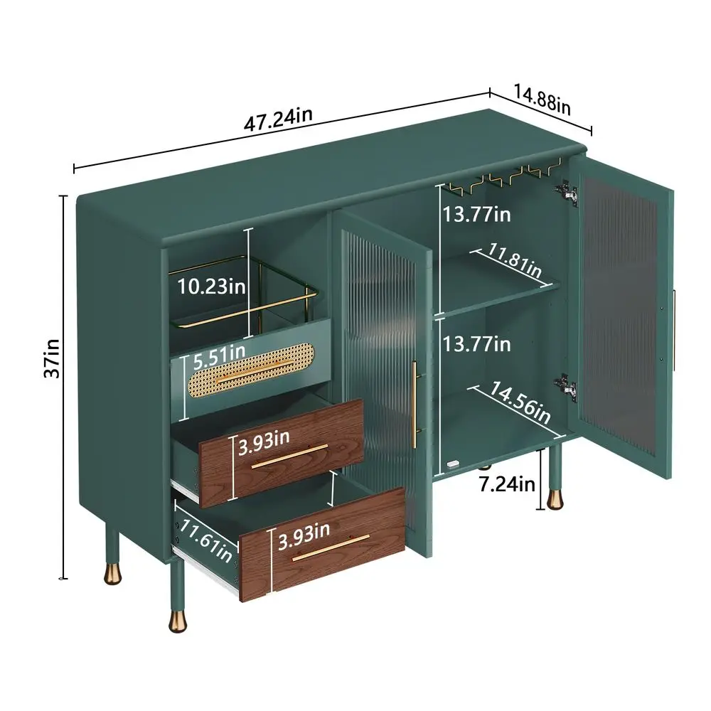 

48 Coffee Bar Cabinet with Wine Racks and Drawers, Modern Buffet Sideboard with PullOut Wine Storage, Liquor Bar Cart for Kitch