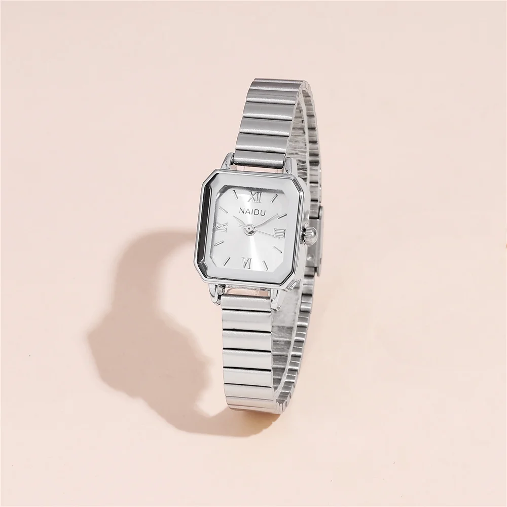 fashion simple rectangle dial silver steel band quartz women watch