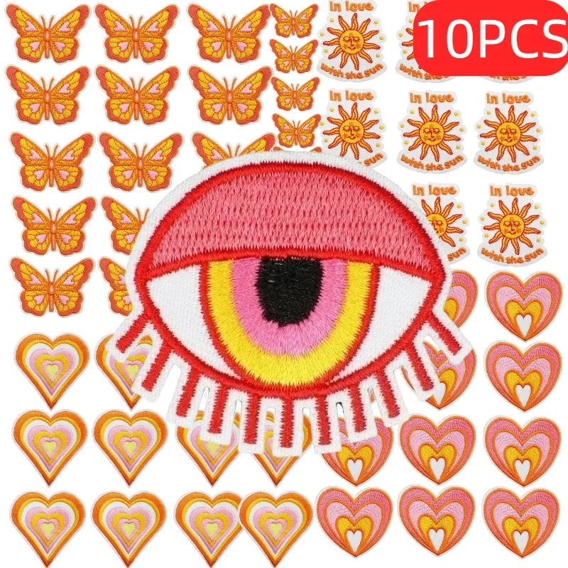 10/100PCS Wholesale Rainbow Patch Embroidery Label Ironing Lots of Bohemian Style Embroidery Patches Cartoon Eye Embroidery