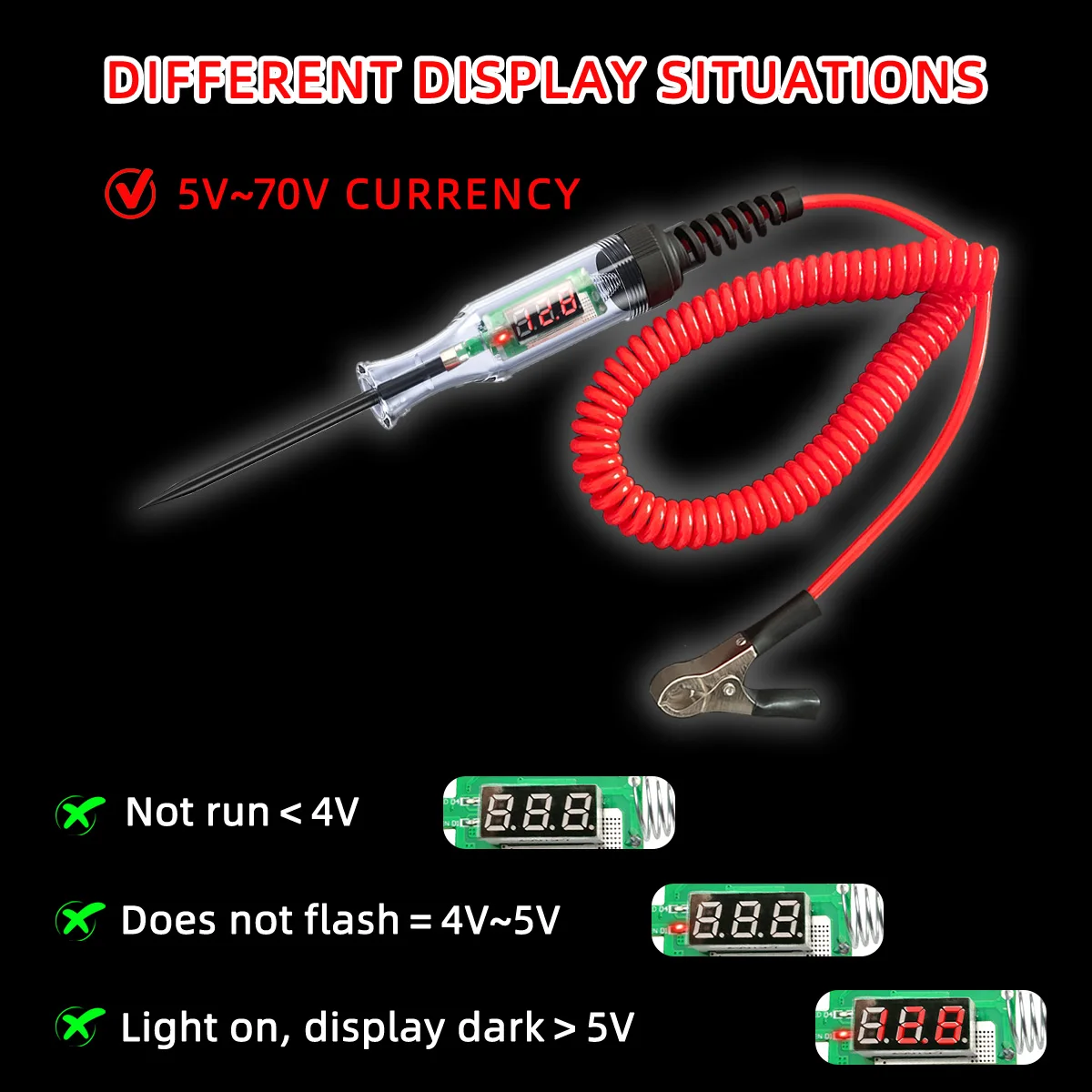 Testeur de Circuit de tension pour voiture et camion, outils automobiles 6v-24v 5v-90v, sonde de Diagnostic de voiture, stylo de Test, ampoule, stylo de mesure électrique