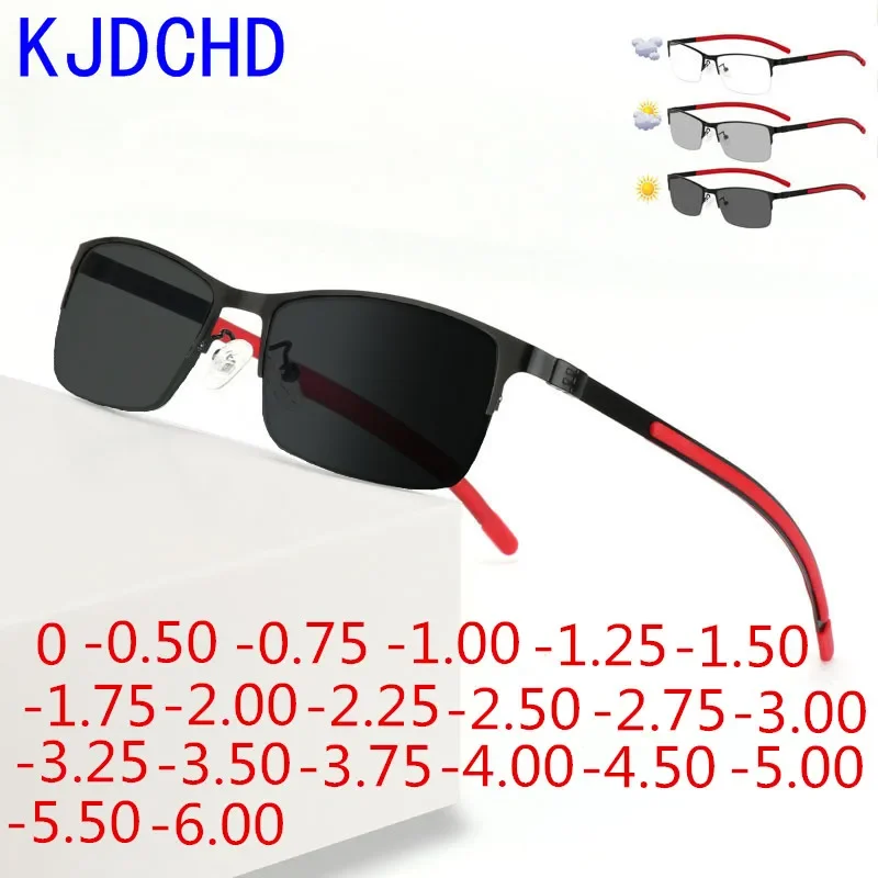 티타늄 합금 전환 선글라스 남녀공용, 야외 운전, 근시 굴절 카멜레온 안경, UV400 독서-0.50