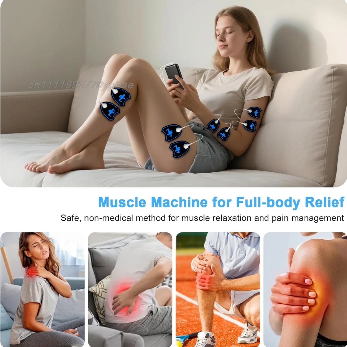TENS EMS Massager Dual Channel Muscle Stimulator For Body Relaxation 8 Modes 30 Levels Portable USB Therapy Device