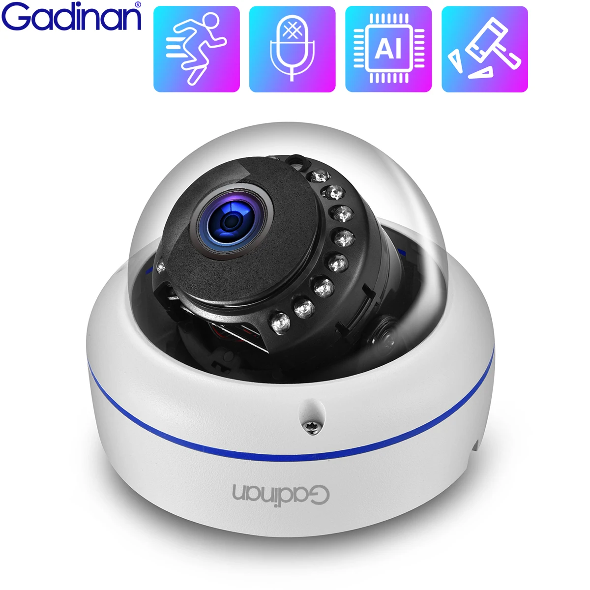 

Gadinan SONY IMX415 Sensor IR Light Built-In MIC Audio Metal IP Dome Camera IR-Cut Motion Detect StarLight POE IP66 P2P Camera