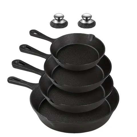 6pcs Cast Iron Skillet Set, Cast Iron Uncoated Skillet Set, 5 Inch 6 Inch 8 Inch 10 Inch Cast Iron Frying Pan + 2 Wire Balls, Ho