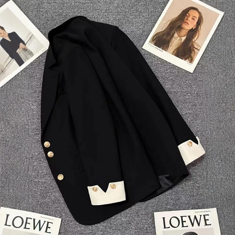 Casual Black  Suit Jacket for Women Spring Autumn New Style Elegant Personality High Quality Street Style Small Western C...