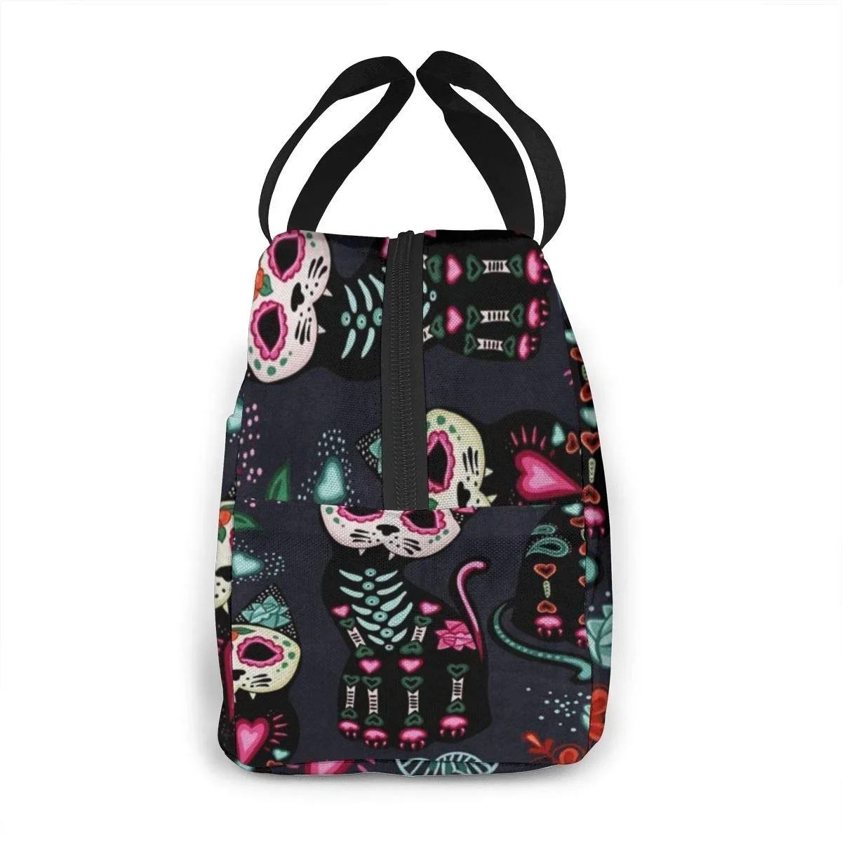 Portable Lunch Tote Bag Cat Kitten Sugar Skull Insulated Cooler Thermal Reusable Bag Lunch Box Handbag