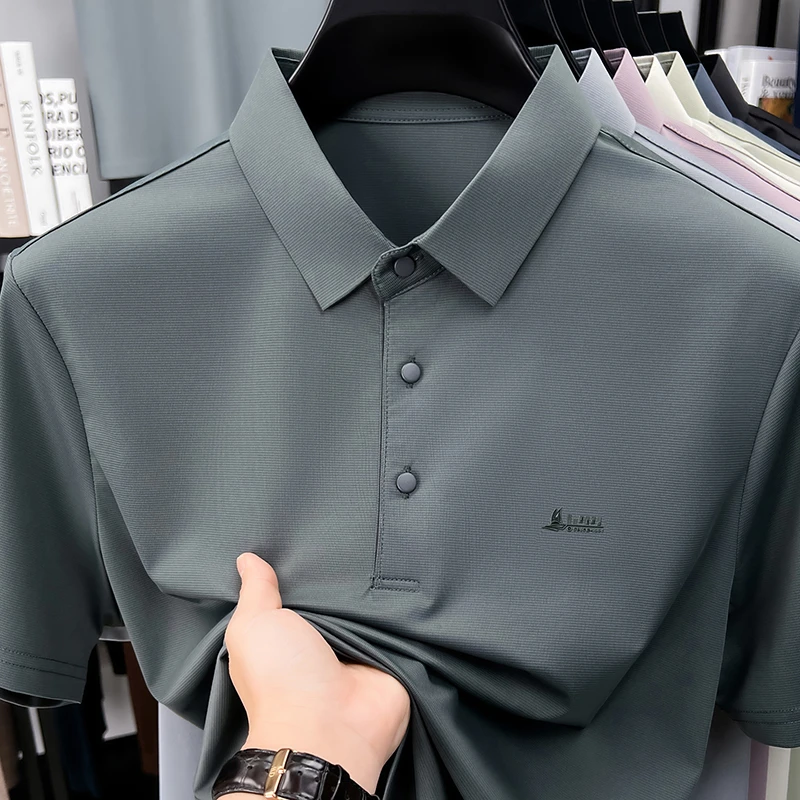 Lässiges Polo-T-Shirt für Herren, kurzärmelig, elastisch, atmungsaktiv, für Business, Büro, Alltag, Sommer, leichte Bluse – Detail 7