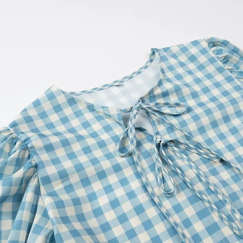 2025StyleJJE Camicia a maniche corte con stampa scozzese da donna all'ingrosso di abbigliamento transfrontaliero europeo e americano