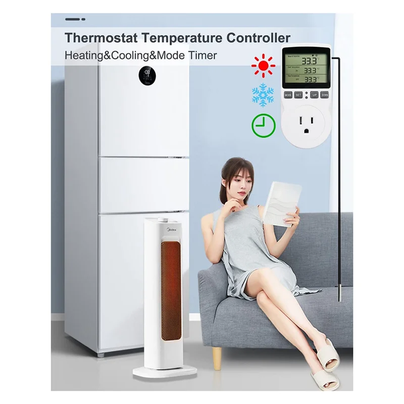 AA08-Digital Temperature Controller Outlet,120V Electric Thermostat Outlet Plug 110V For Reptile Terrarium Greenhouse US Plug