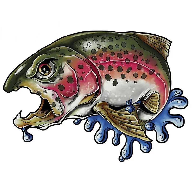 New Design Cartoon Snake River Mountain Trout Sticker Car Bumper Grilles Fishing Art Waterproof Car Sticker, 18cm
