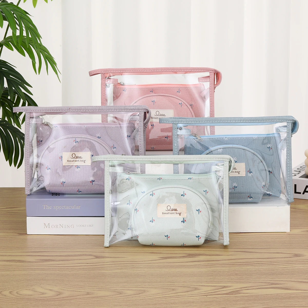 Printed Canvas Makeup Bag Portable Women's Zipper Toiletry Bag Multi Functional Student Pencil Case Wallet
