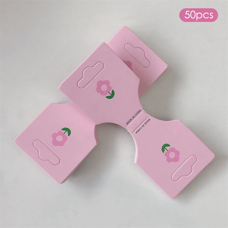#50PCS Pink Flower Fold Packing Cardboard For Handmade Necklace Bracelet Headwear Hairband Display Cards Retail Hanging Labels