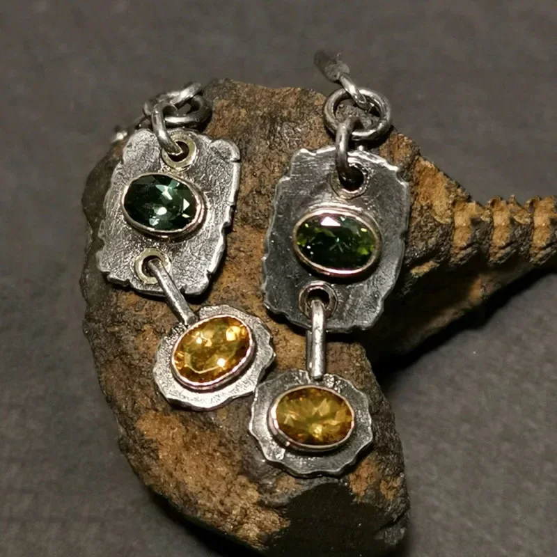 Conjunto de Metal étnico Vintage para mujer, pendientes de circonia cúbica bicolor, accesorios para fiestas navideñas, regalos delicados para mujer