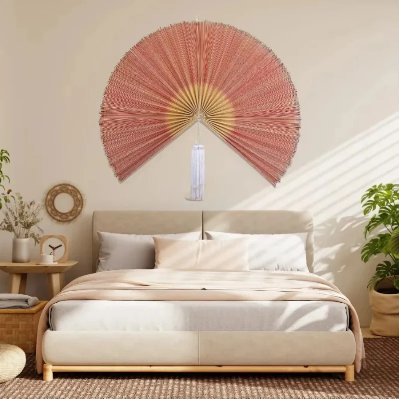 

【specialized】Woven Big Pink Bamboo Fan Headboard Wall Hanging Fan Wall Art Crafts Home Living Room Bedroom Hotel Restaurant Deco