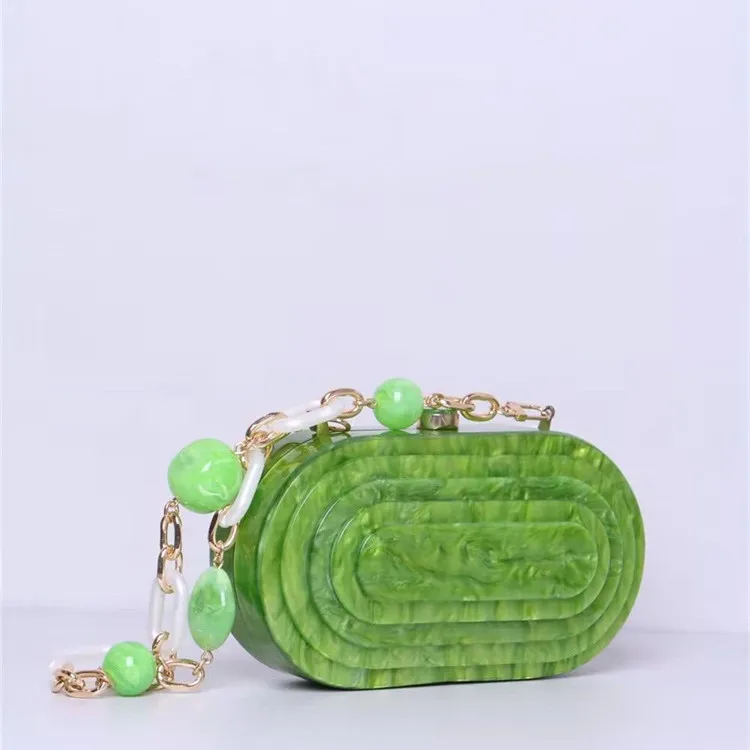 Pearl Champagne Green Acrylic Evening Bag Totes Party Clutch Purse Lady Wallet Stylish Shoulder  acrylic Chain Chic Handbag