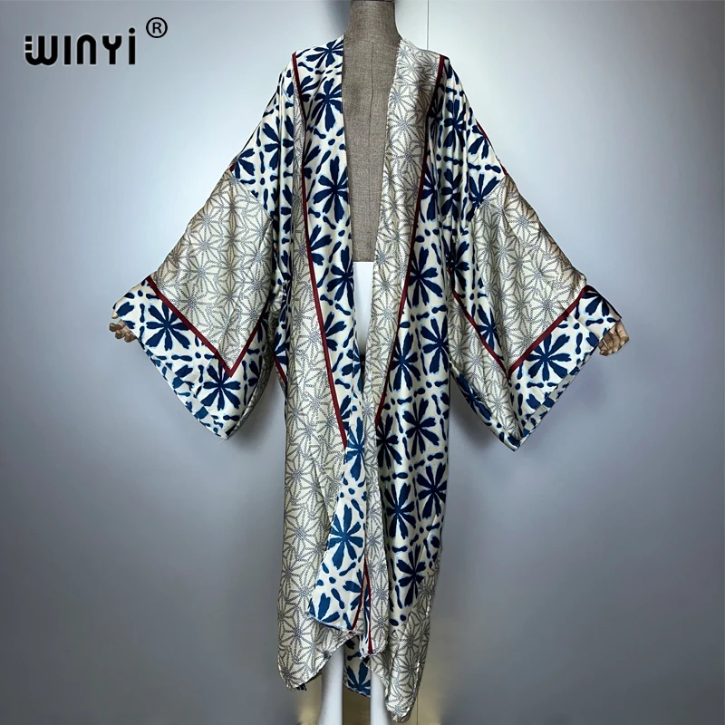WINYI كيمونو المرأة الأفريقية الصيف عباية امرأة مسلمة سترة الإناث بلوزة فضفاضة حفلة قفطان عادية الشاطئ التستر فستان بوهو