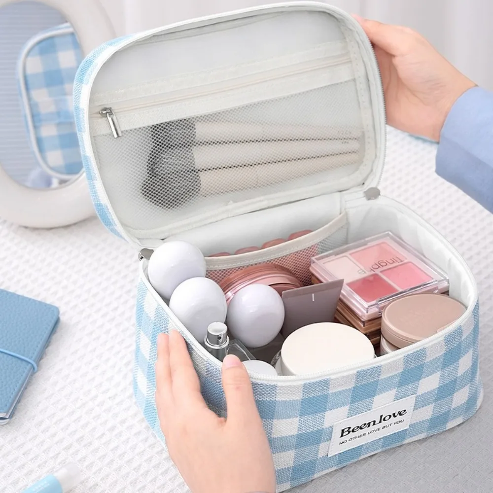 

Large Capacity Checkered Makeup Bag Korean Style Square Women Cosmetic Bag Storage Bag Handheld Travel Toiletry Bag Business