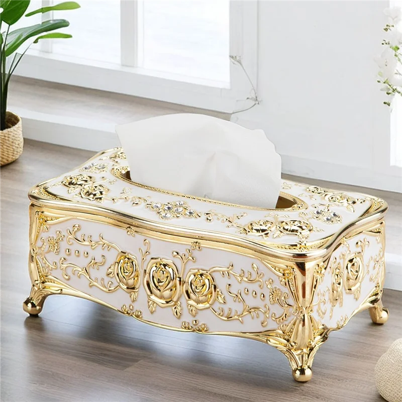 Golden decorative tissue box holder rectangular square tissue box napkin holder home decoration suitable for bathroom, bedroom,