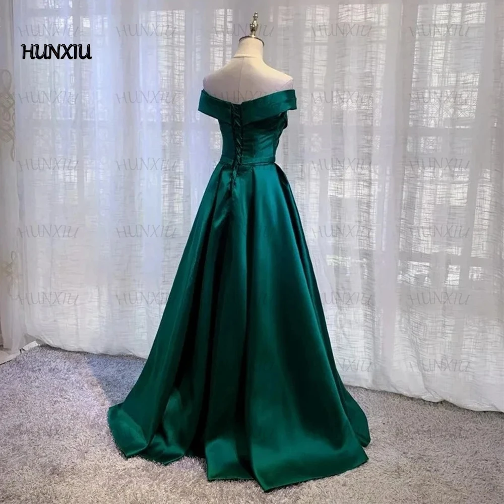 Classic V-Neck Off the Shoulder Evening Dress Women Princess with Pleat and Belt A-Line Floor Length Wedding Party Lace Up Gowns