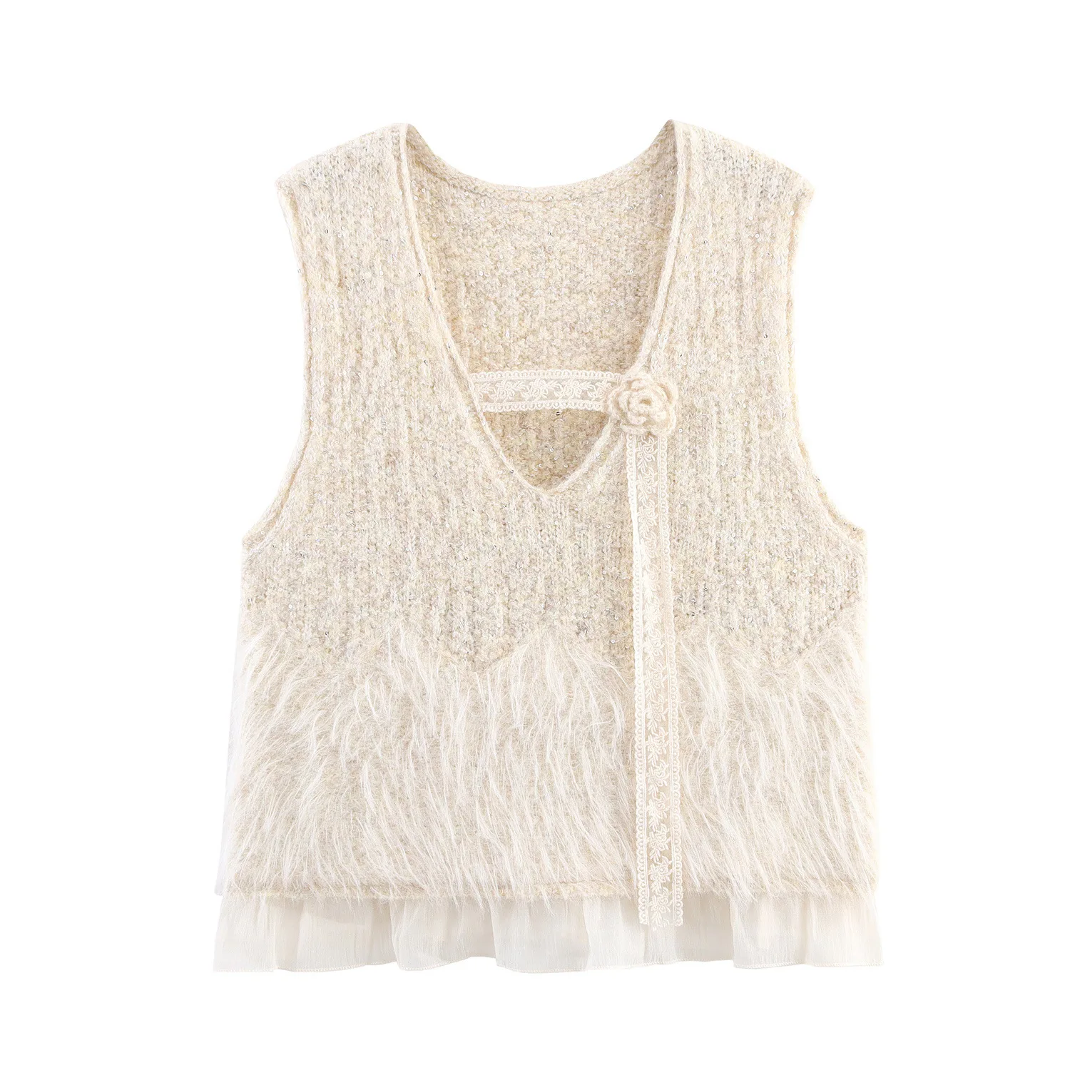 

Жилет без рукавов с капюшоном ручной работы из бисера, женская мода, осенне-зимний вязаный сетчатый топ, прозрачный дизайн