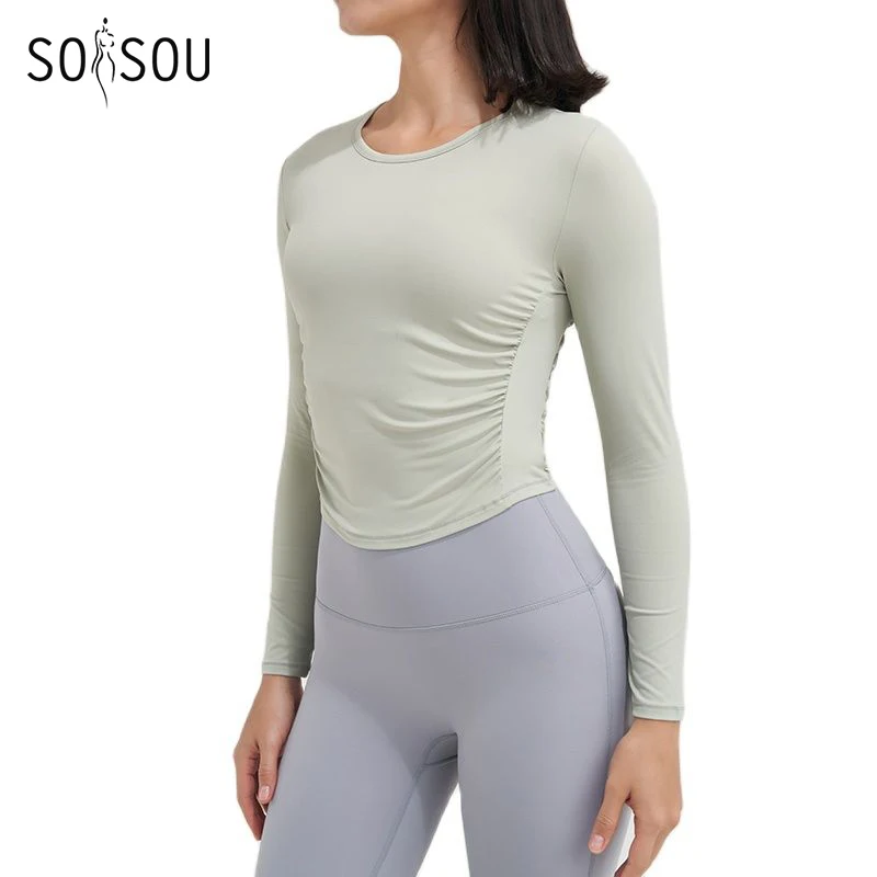 SOISOU Nylon Women Tops Gym Yoga Shirts Sportswear Tight Elastic Breathable Comfortable Sports Top Yoga Wear Womens Clothing