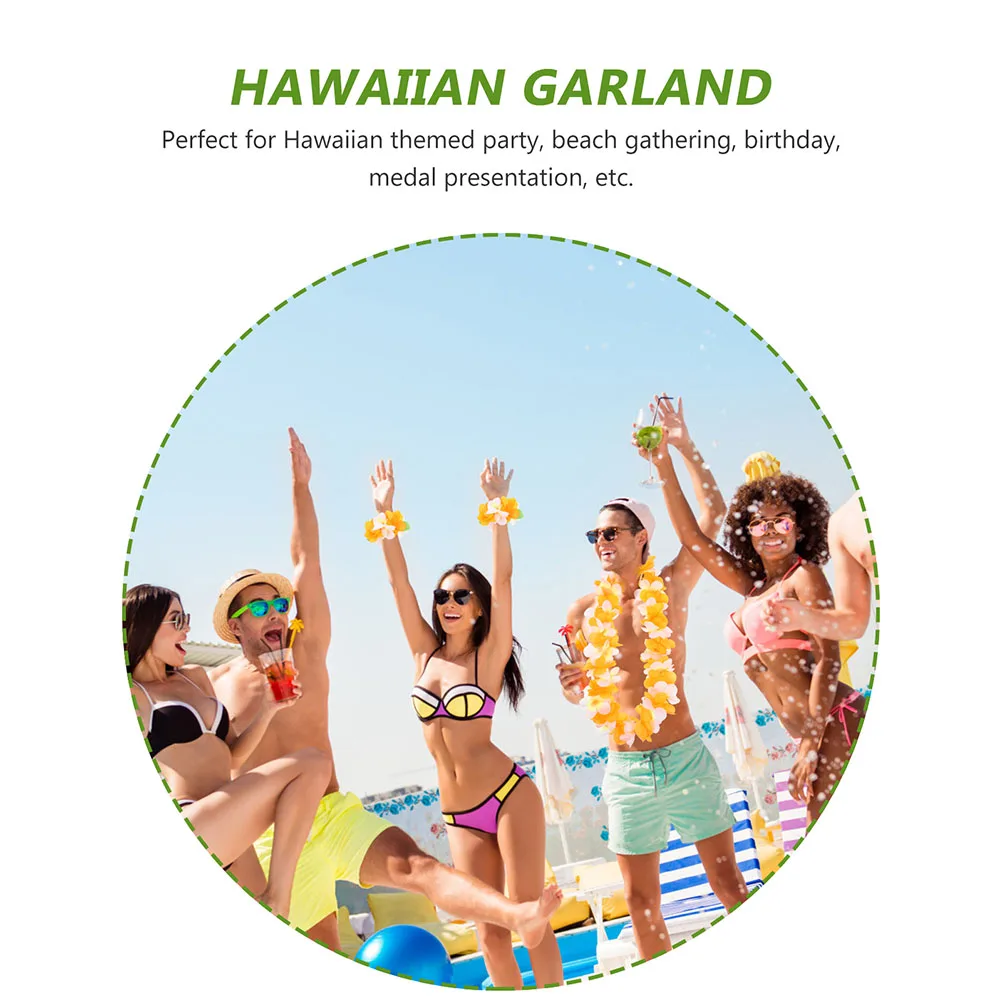 

1 set Garland Hawaii Leis Set Floral Decorations Wristband Necklace Party Hawaii Wristbands SuppliesHawaiian Themed