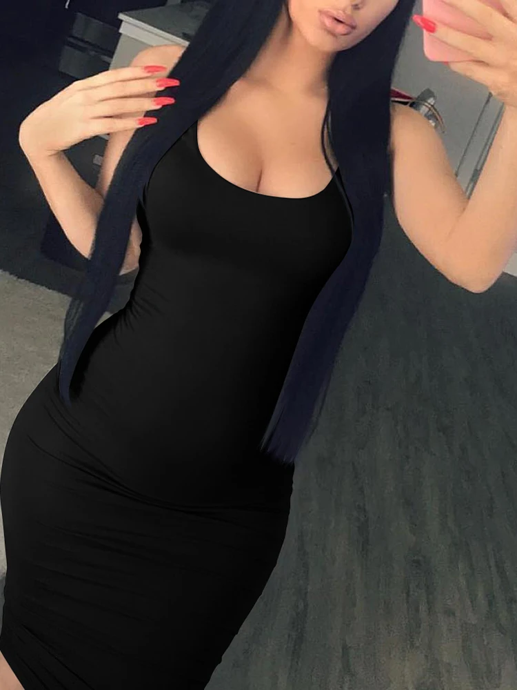 Women's Slim Bodycon Solid Color Dress Long Elegant Sleeveless Sexy Backless Silp Club Party Dresses