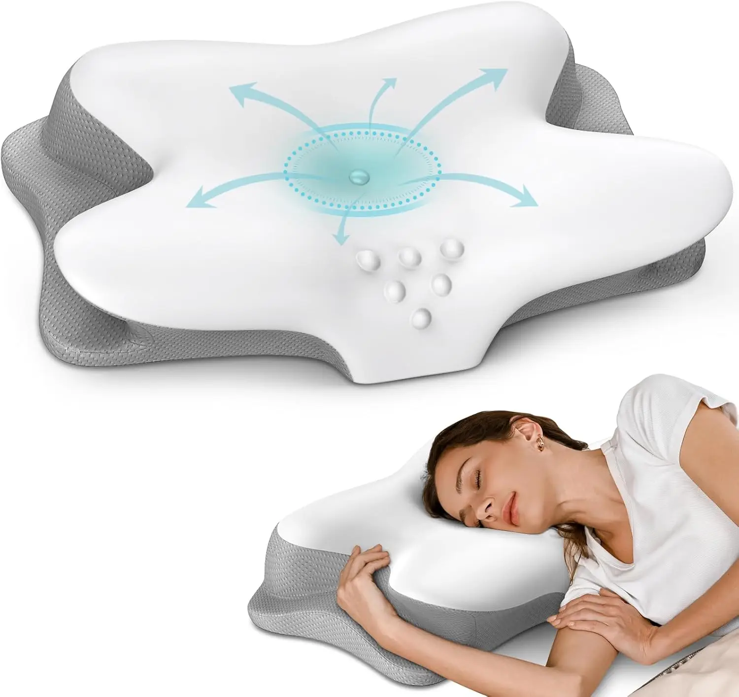 

Ergonomic Cervical Neck Pillow for Pain Relief, Cooling Memory Foam for Side, Back & Stomach Sleepers with Pillowcase