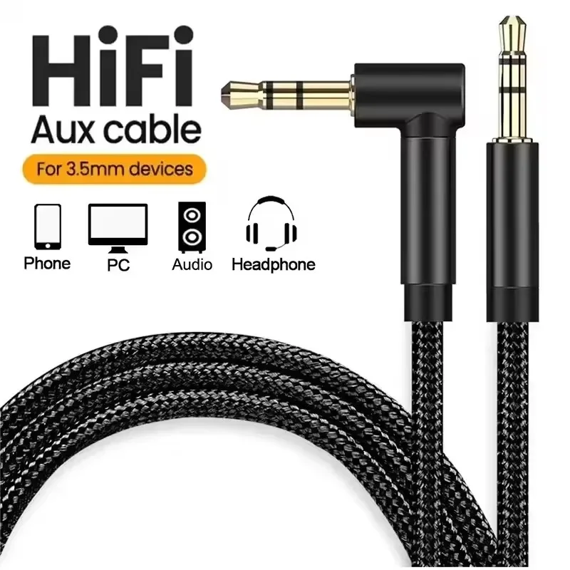 Universal 3.5mm Jack Audio Cable 90 Degree Elbow Male To Male Aux Cables Headphone Cord for Samsung Xiaomi IPod Car Audio