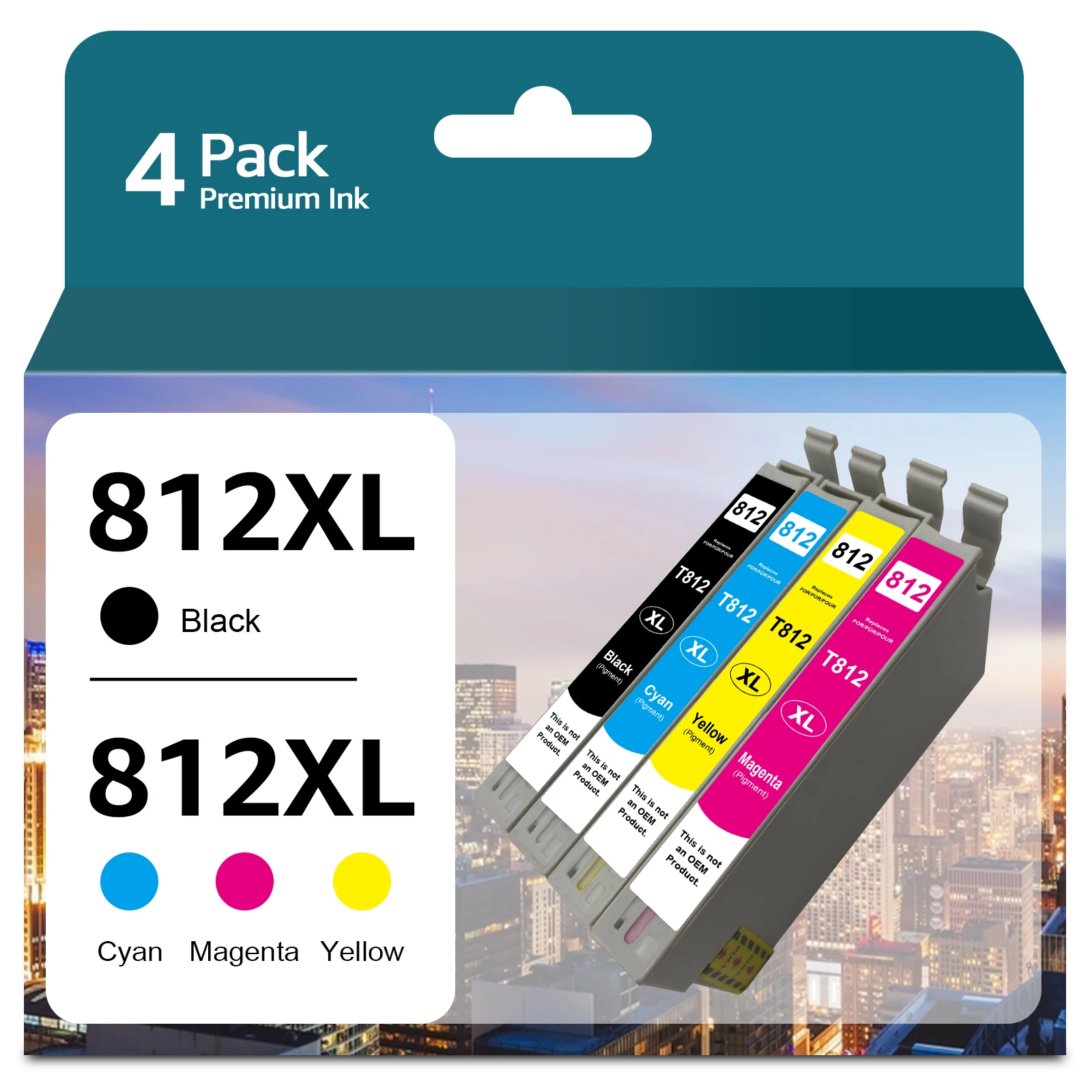 812XL Ink Cartridges Combo Remanufactured for Epson 812 Ink for Workforce Pro WF-7840 WF-7820 WF-7310 EC-C7000 Printers（4 Pack）