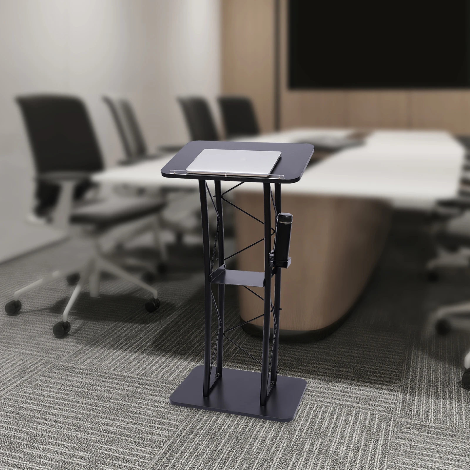 Metal Black Podium Conference Presentation Pulpit School Office Church Lectern,Curved Design Cup Holder Design, Schools,Churches