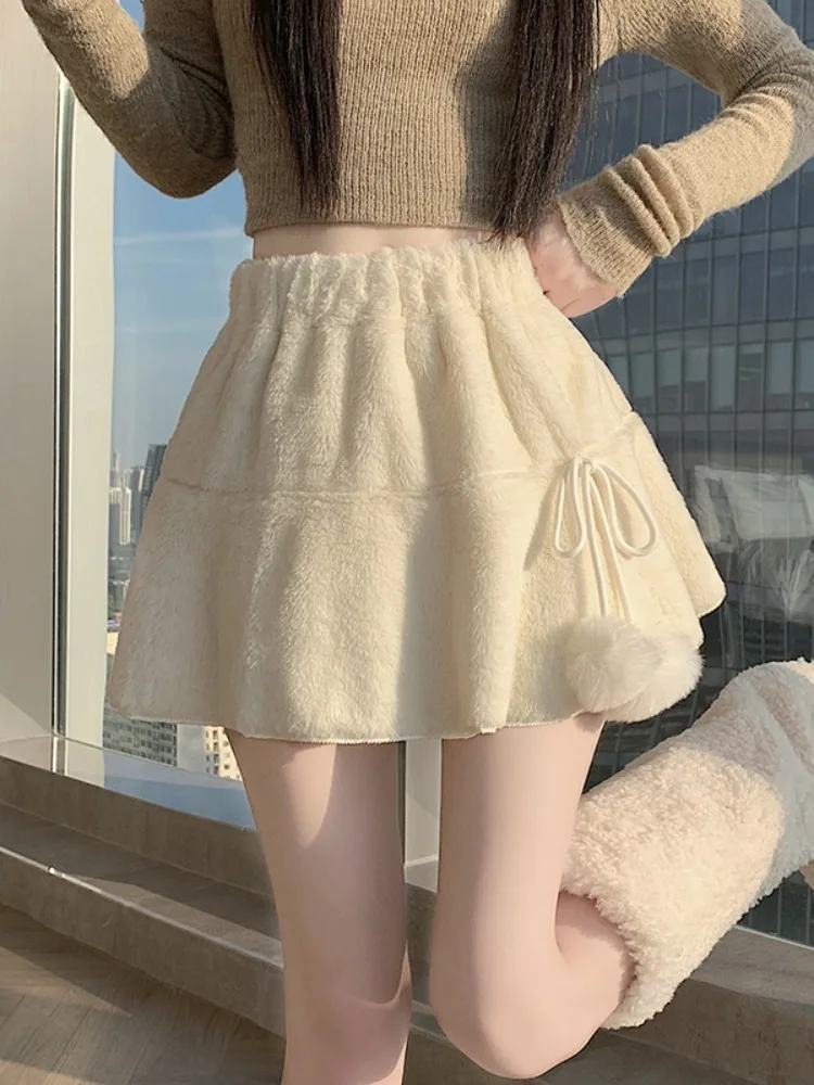 

Белая плиссированная юбка А-силуэта с высокой талией и флисовой подкладкой для женщин, короткая, в корейском стиле, очень красивая