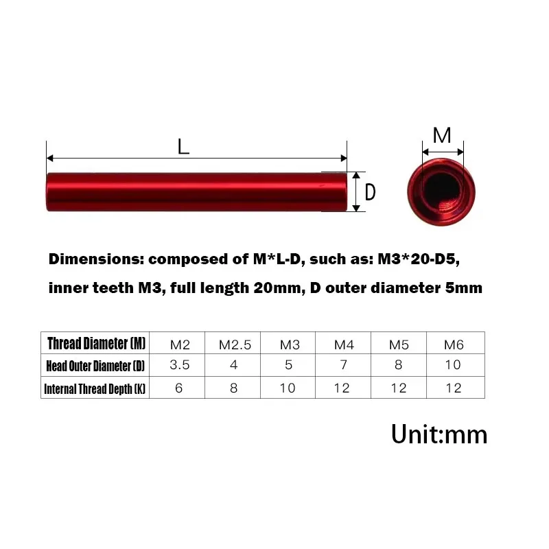 5Pcs M3*6-100mm Colourful Round Aluminum Standoff Column Rods Aluminum Spacer Spacing Screw For RC Multirotors Anodized