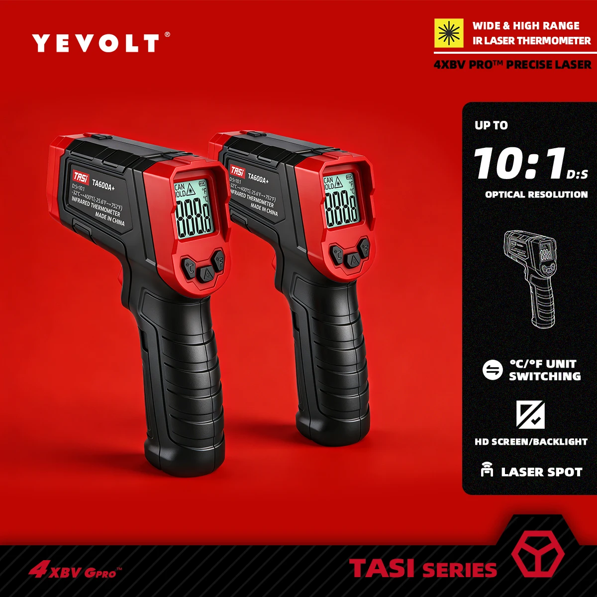 YEVOLT TA600+ Series Digital Infrared Thermometer Handheld Non Contact IR Laser Heat Temperature Gun Point HD Screen for Cooking