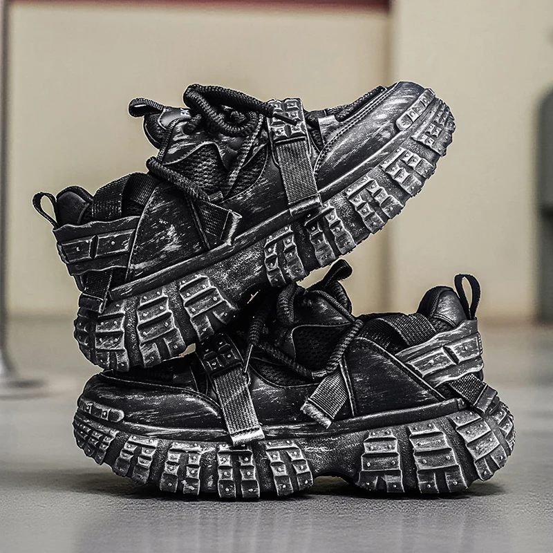 Chunky Sneaker Men Designer Tire Sole Sport Shoes Fashion Casual Microfiber Leather Height Increased Flat Platform Running Shoes