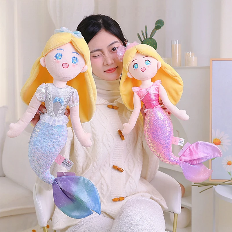 반짝이는 인어 플러시 베개 귀여운 인형 봉제 동물 장난감 어린이 생일 크리스마스 선물 소녀와 소년을 위한 취침 시간 안아주는 친구