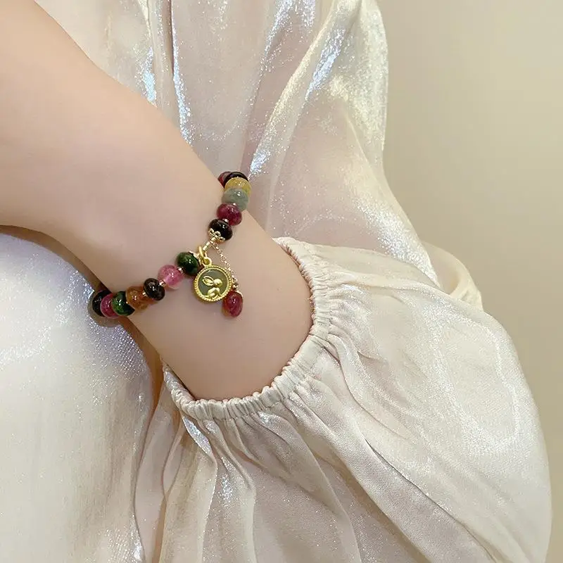 الطبيعية الملونة التورمالين حجر سوار للنساء ، 14K الذهب شغل ، الإناث المجوهرات Charm ، العصرية هدايا عيد الميلاد ، Hot البيع #2