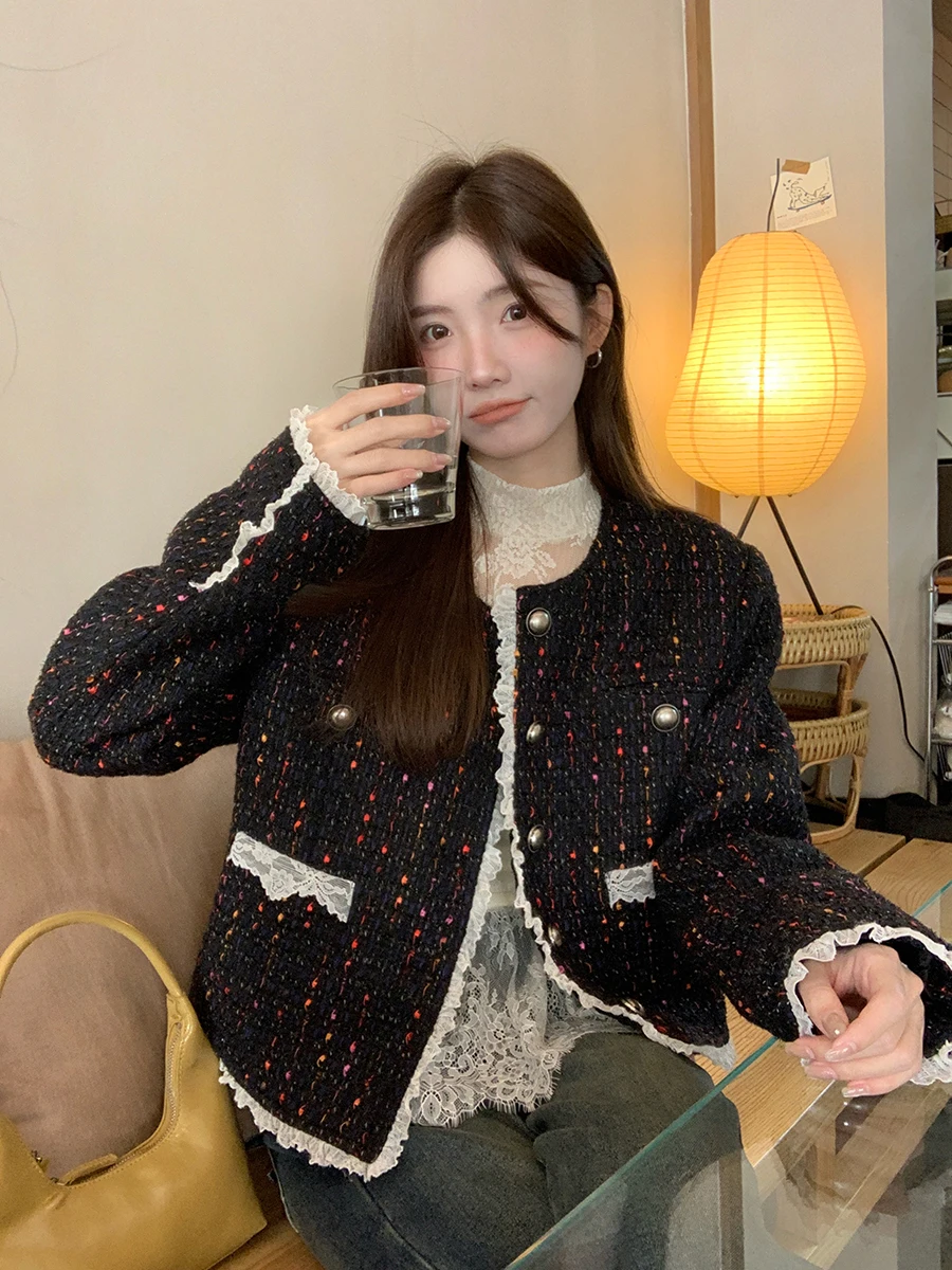 Casaco Curto Estilo G com Fraância Leve para Mulheres, Preto, Nova Chegada de Outono/Inverno, Único e Super Fofo