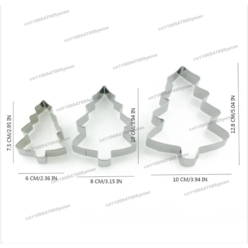 

10pcs Suitable for Christmas Tree Cookie Mold, Stainless Steel 3-piece Cake Mold
