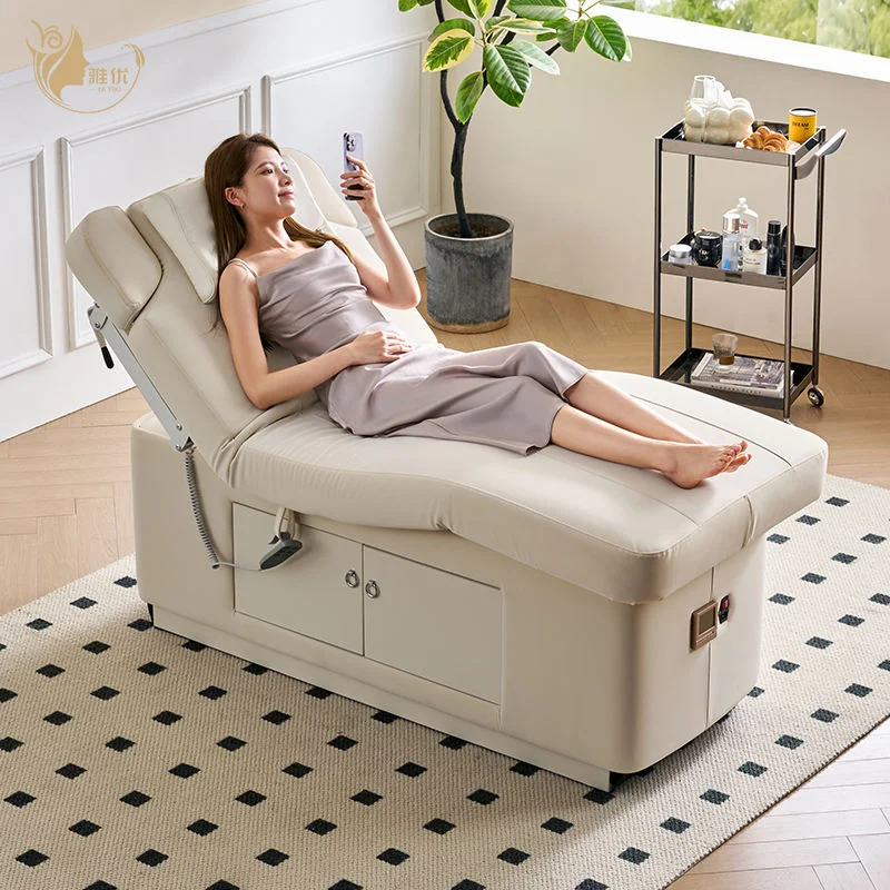 حار بيع الفاخرة البيج صالون تجميل السرير 2 المحركات تدليك كهربائي التجميل الجدول كرسي الوجه سرير سبا #2