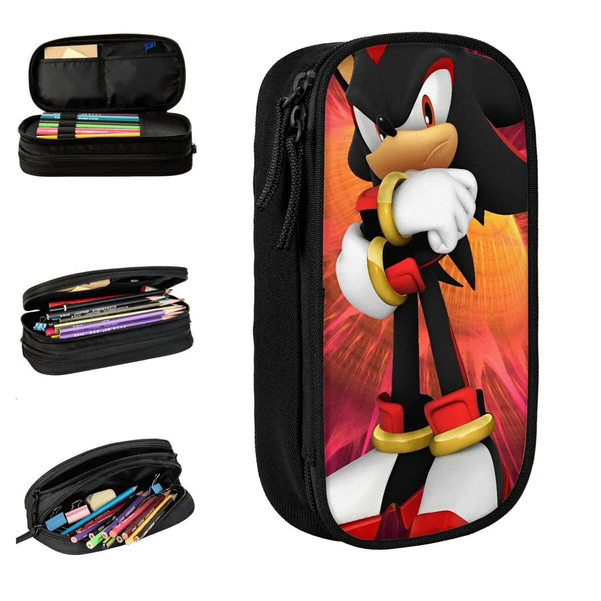 Shadow The Hedgehogs Federmäppchen, Stiftehalter für Mädchen und Jungen, große Aufbewahrungstasche, Schulbedarf, Kosmetik, Schreibwaren