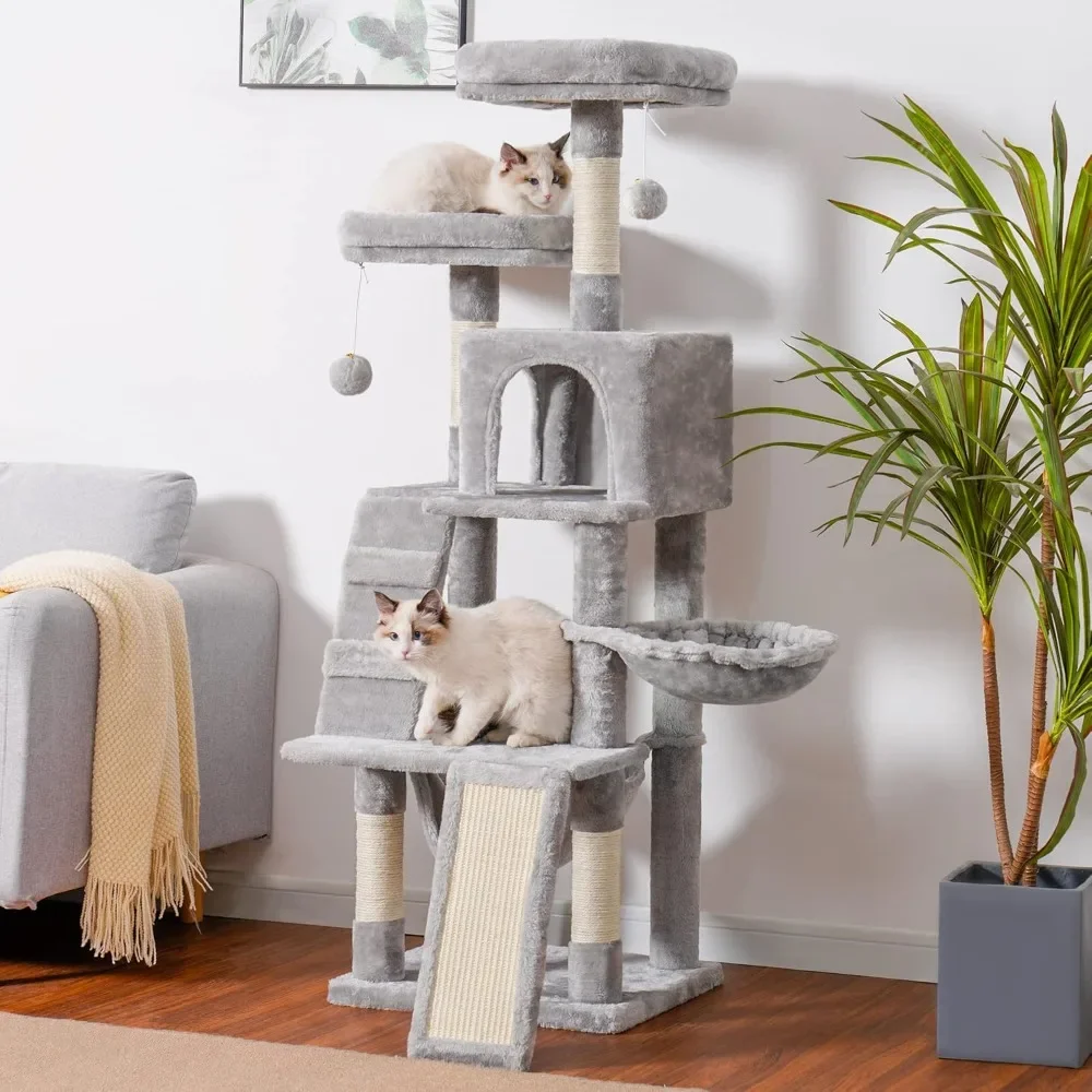 

Cat Tree, Cat Tower for Indoor Cats,Multi-Level Cat Furniture Condo for Cats with Padded Plush Perch, Cozy Basket